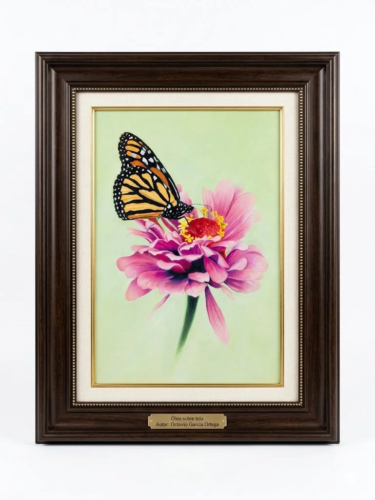 Mariposa y Flor — óleo sobre tela